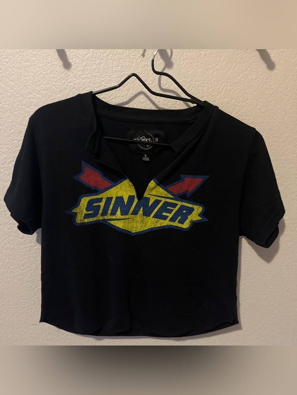 Graphic Cropped Tee - Black Sinner Logo by Brooklyn Standard